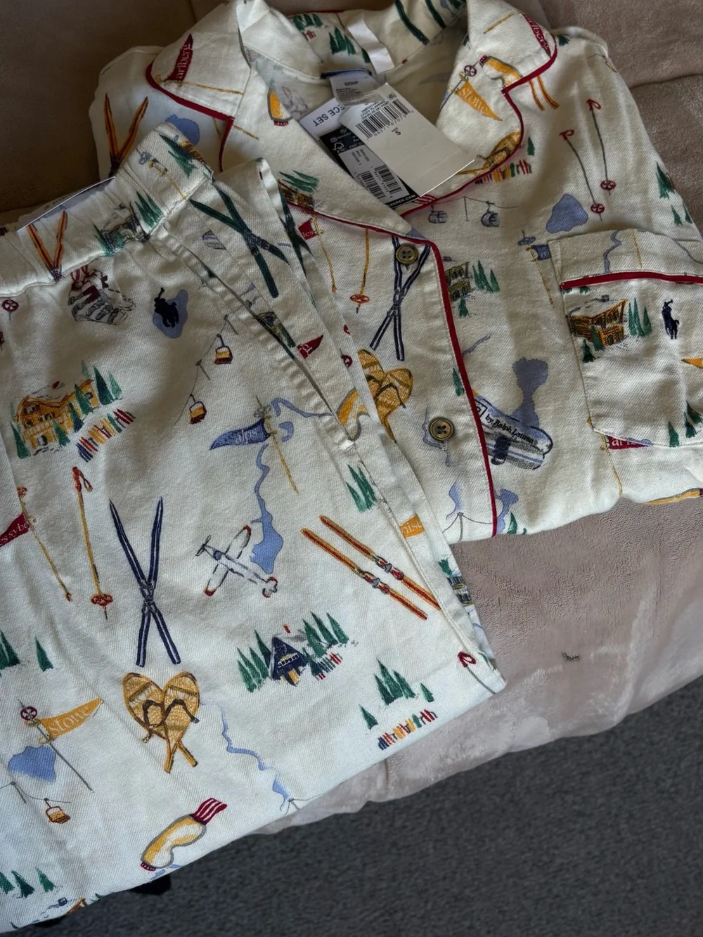 NWT Polo Ralph Lauren Madison Flannel Pajama Set Traveler Ski Print Size S